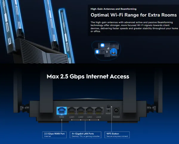 Cudy WR3600H,BE3600 2.5G Wi-Fi 7 Router,4-Stream Dual-Band, 2882 Mbps + 688 Mbps Wi-Fi Slika 3