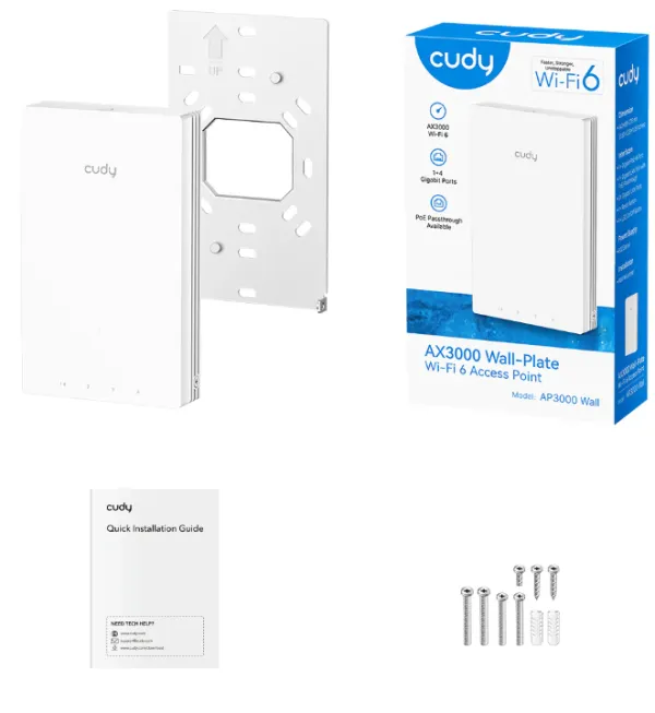 Cudy AP3000 Wall,AX3000 zidna Wi-Fi 6 pristupna tacka,4-Stream Dual-Band ,2402 Mbps + 574 Mbps Slika 2
