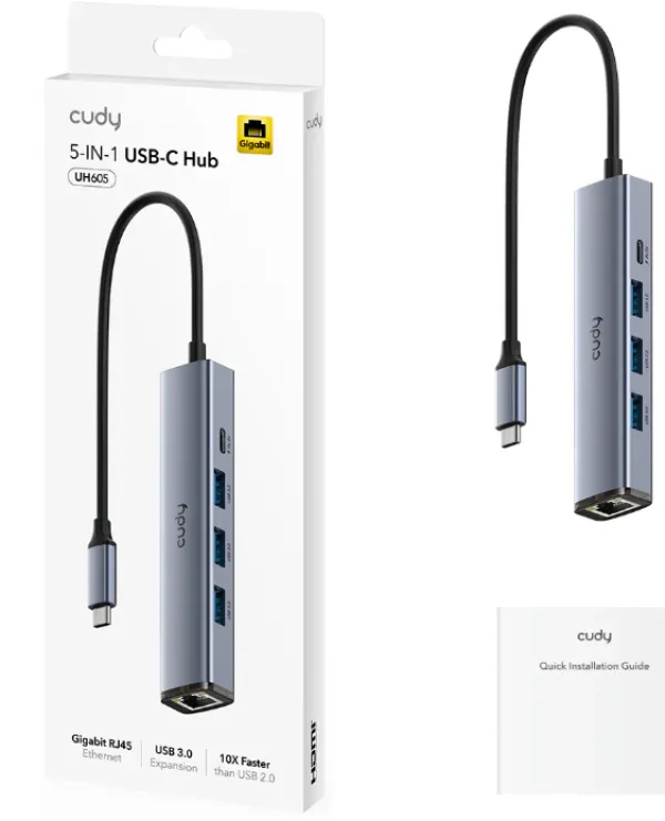 Cudy UH605 1.0,5-In-1 USB-C Hub with Gigabit Ethernet Port,3× USB-A 3.2 Gen 1 (5 Gbps),25cm Slika 5
