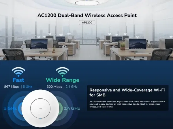 Cudy AC1200 Wi-Fi Access Point, AP1200 1.0,867 Mbps + 300 Mbps Wi-Fi 1, 802.3at/af, Passive PoE, D Slika 3