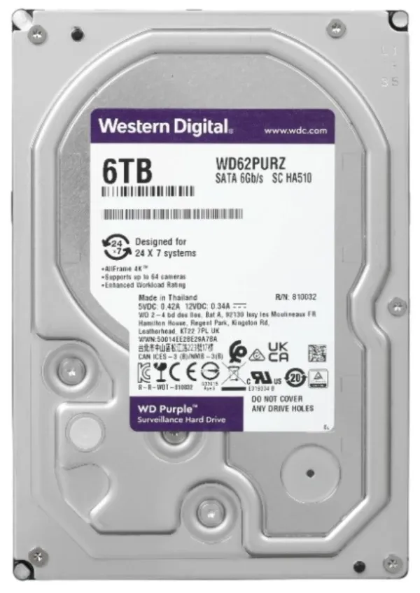 HDD 3.5 * 6TB WD62PURZ WD Purple 24/7 5400RPM 256MB SATA3 Slika 2