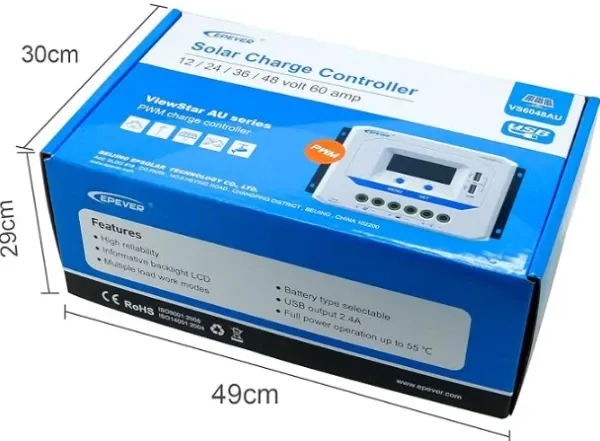 Epever Kontroler punjenja 60A 12/24/36/48V VS6048AU LCD,Beli Slika 5