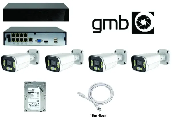 GMB CAM-IPSET4MP-01 NVR 8CH, HDD 2TB, 4x 15m KABLA i 4 KAMERE 4MPX BULLIT Slika 1