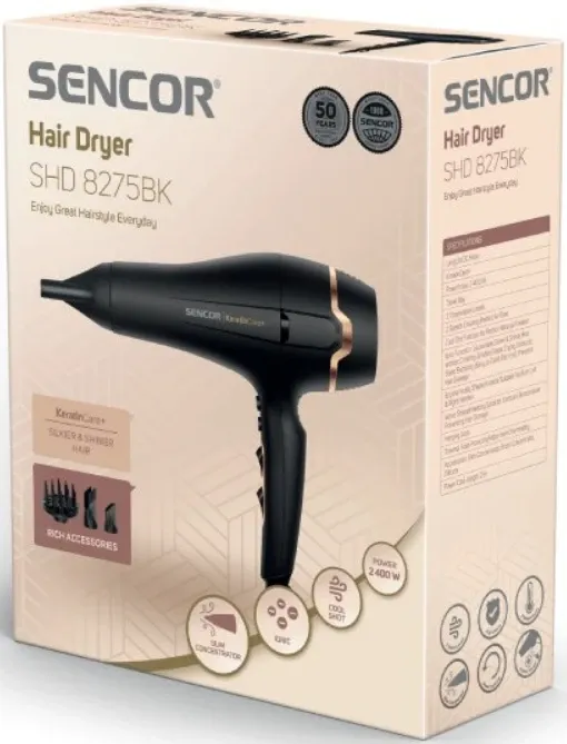 SENCOR Fen za kosu SHD 8275BK,crna,2400W,kabl 2m,jonizator,731g Slika 4