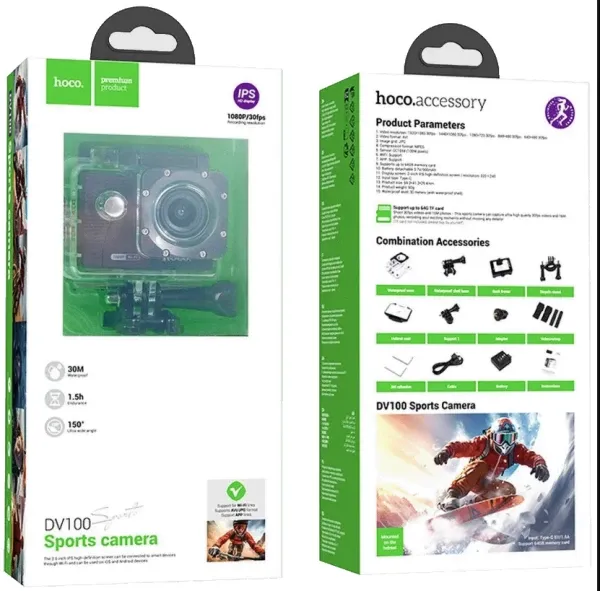 HOCO DV100 Sportska kamera, 2 inca IPS LCD, FullHD, WiFi, microSD Slika 5