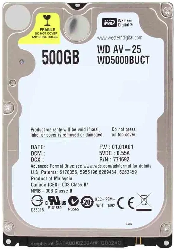HDD 2.5 * 500GB WD5000BUCT WD AV-25 24/7 5400rpm 16mb SATA 9.5mm Slika 1