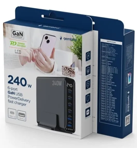 TA-UC-2A4C-PD240-01-BK Gembird 6-port 240 W GaN USB fast charger, black Slika 5