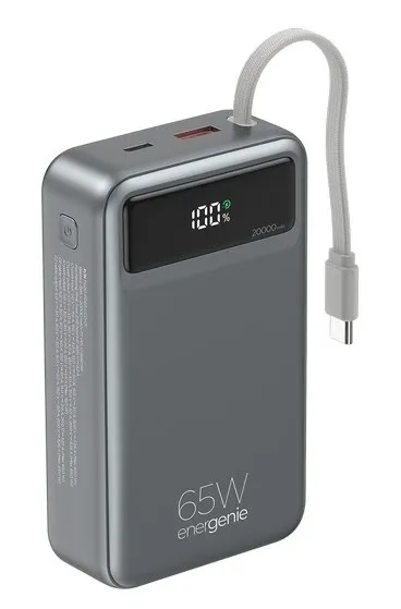 PB20-PD65-LCD-01 Gembird Powerbank od 65W za brzo punjenje sa integrisanim kablovima, 20000 mAh Slika 1