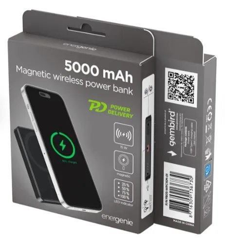 PB05-WPC15M-01 Gembird 15 W magnetni bežièni prenosni punjaè, 5000 mAh, crni Slika 7