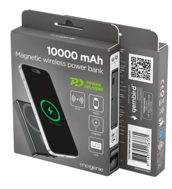 PB10-WPC15M-LCD-01 Gembird 15 W magnetni bežièni prenosni punjaè LCD, 10000 mAh, crni Slika 7