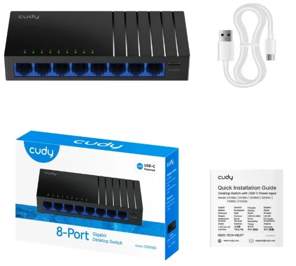Cudy GS108D V7.0,8-Portni Gigabit Desktop Switch,USB-C, 170m Slika 2
