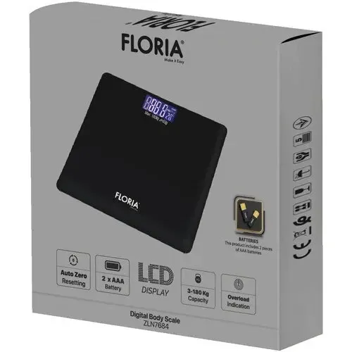 Zilan ZLN7684 Vaga staklena digitalna (Floria), do 180 kg, crna Slika 3