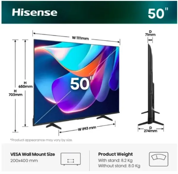 TV HISENSE 50 inca 50E6ST DLED 4K UHD Smart Televizor Slika 2
