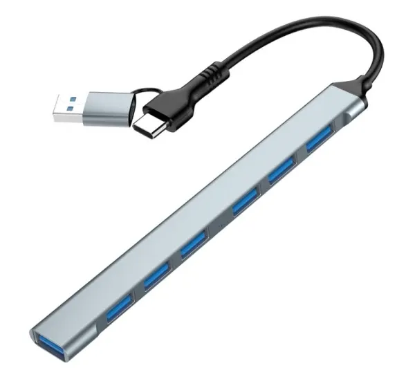 UHB-ACM-U3P1U2P6-01 Gembird 7-port USB hub (1x USB 3.2 + 6x USB 2.0), USB-A + USB-C, silver Slika 1
