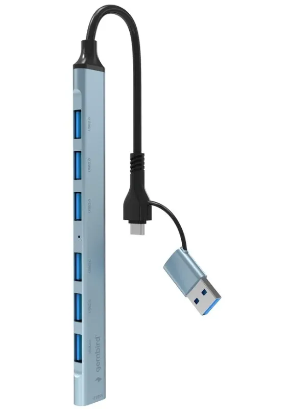 UHB-ACM-U3P1U2P6-01 Gembird 7-port USB hub (1x USB 3.2 + 6x USB 2.0), USB-A + USB-C, silver Slika 2