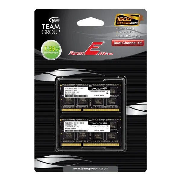 TEAM GROUP TeamGroup DDR3 TEAM ELITE SO-DIMM 16GB (8GBx2) 1600MHz 1,35V 11-11-11-28 TED3L16G1600C11DC-S01 Slika 2