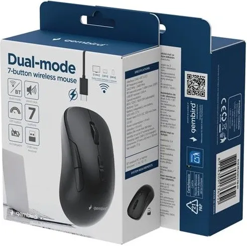 MUSW2-7B-01 Gembird Bezicni opticki mis Bluetooth 5.1 + 2.4 GHz,crni ,117 mm Slika 8