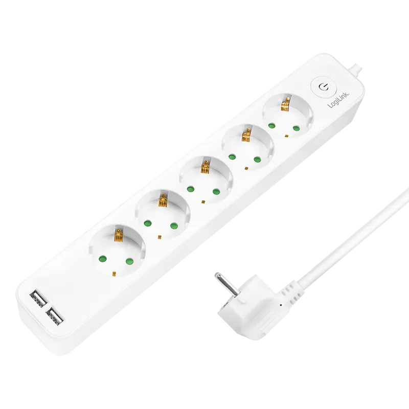 Logilink produžni kabl 5 mesta, 2 USB, prekidač, 1.5m, beli Slika 1