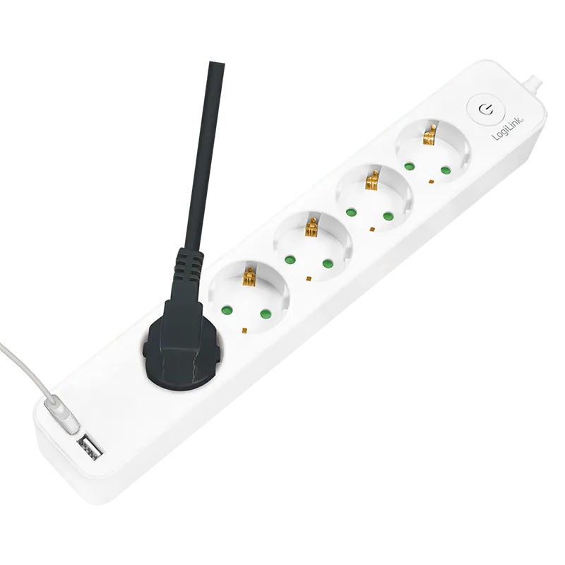 Logilink produžni kabl 5 mesta, 2 USB, prekidač, 1.5m, beli Slika 2