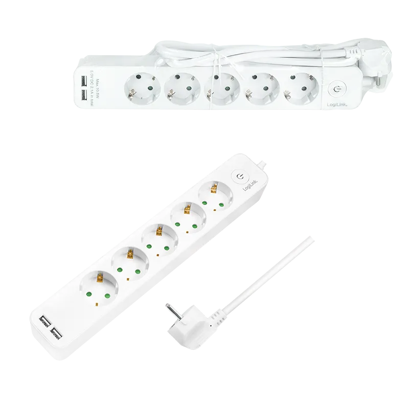 Logilink produžni kabl 5 mesta, 2 USB, prekidač, 1.5m, beli Slika 5