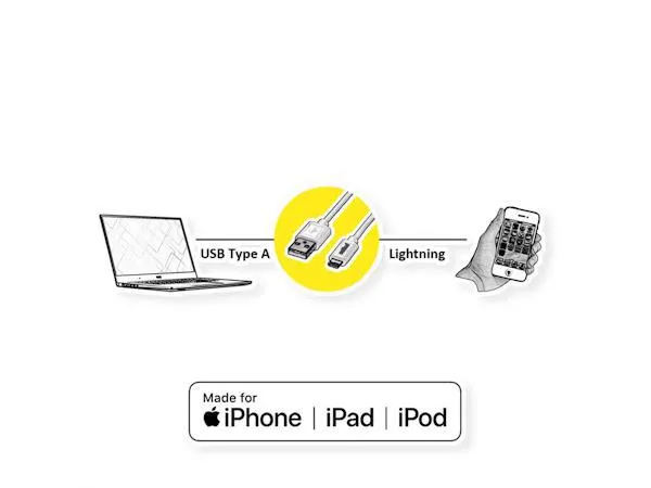 Secomp Roline GOLD Lightning to USB Cable for iPhone, iPod, iPad, with Smartphone support function, 1 m Slika 2