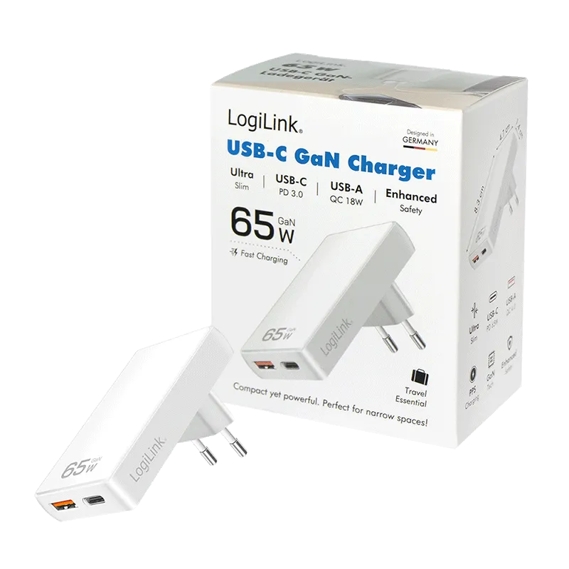 Punjač slim PD 65W, USB AF, USB CF type C, Logilink Slika 3