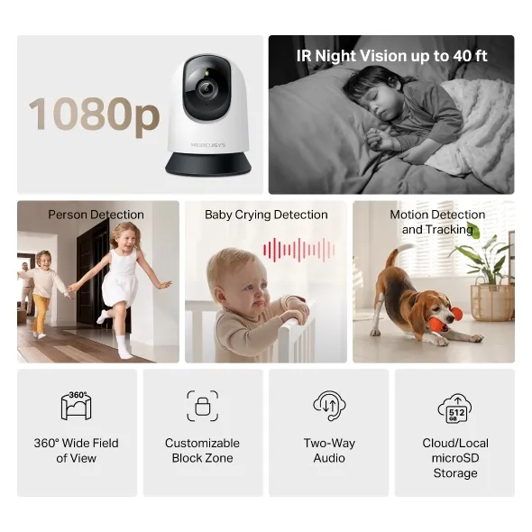 Mercusys MC200 V1.0 Pan/Tilt Home Security Wi-Fi 1080p Camera Slika 2