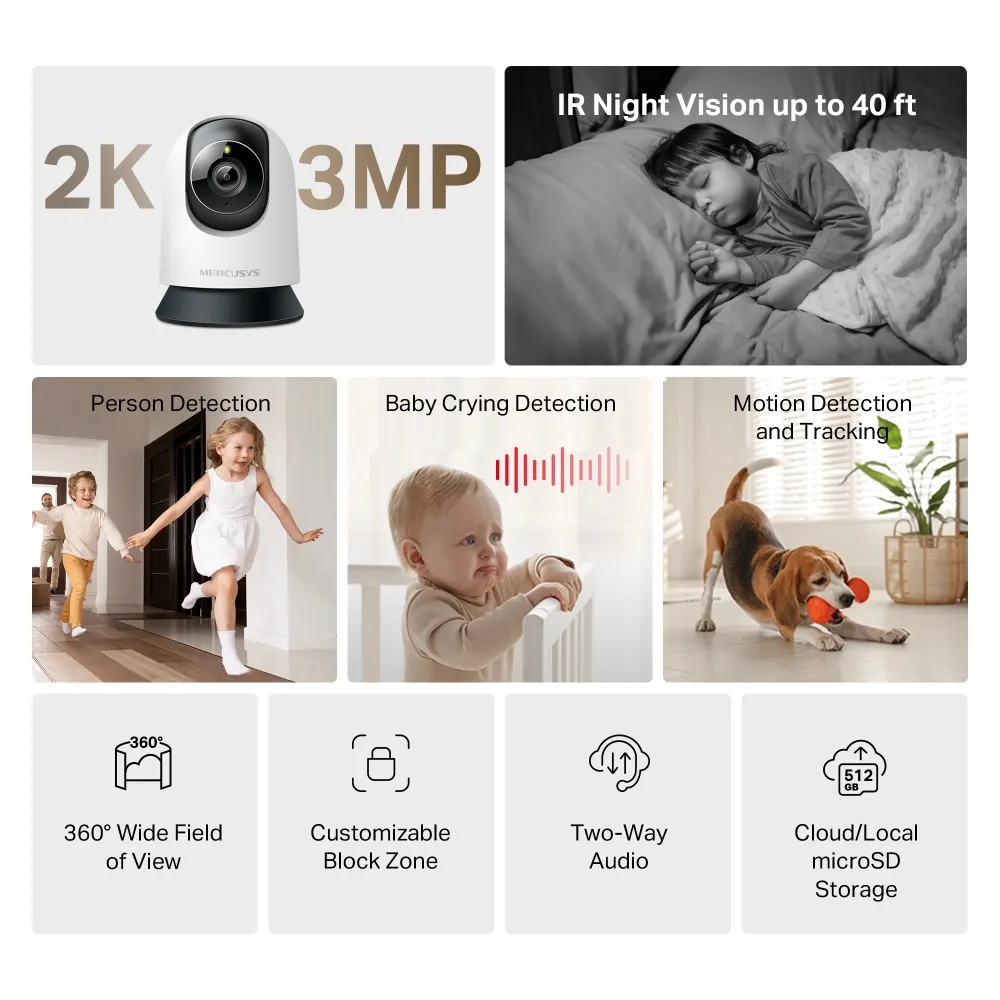 Mercusys MC210 V1.0 Pan/Tilt Home Security Wi-Fi 2K Camera Slika 5