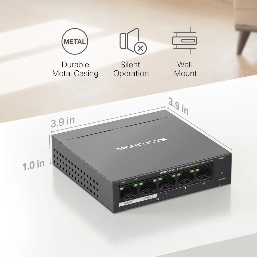 Mercusys MS105GP V3.0, 5-Port PoE Gigabit Desktop Switch with 4-Port PoE+ 65W Slika 3