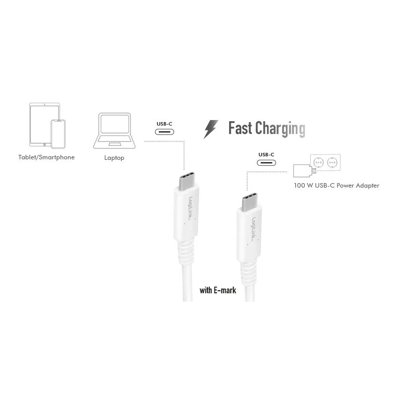 Logilink USB 4.0 Type C - C, M/M, E mark, PD, 8K, bela Slika 3