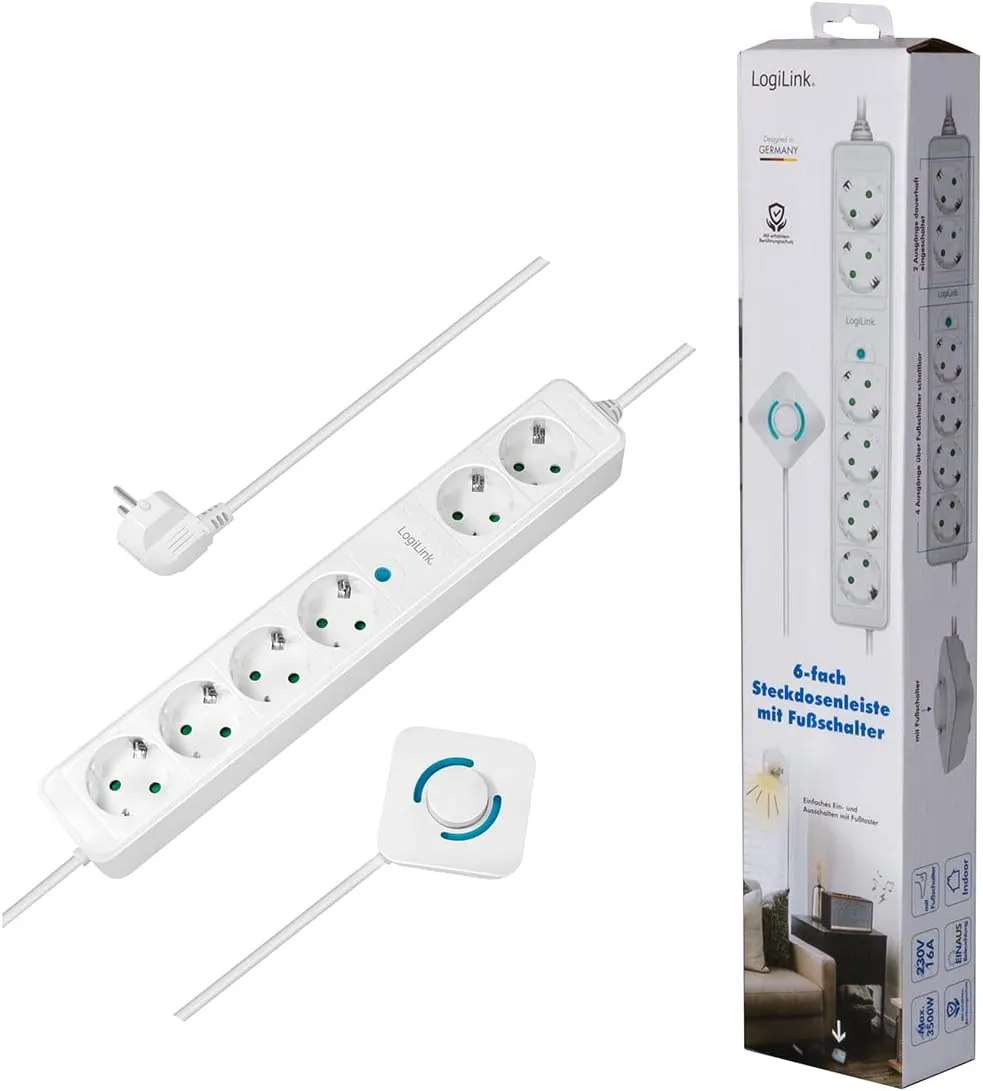 Logilink produžni kabl 6 mesta, nožni prekidač, 1.5m, beli Slika 7