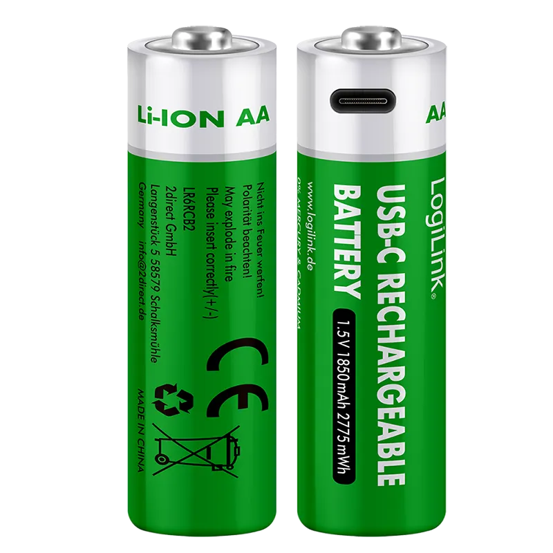 Logilink punjive baterije AA 1.5V 1850 mAh / 2775 mWh, type c, 2 kom Slika 2