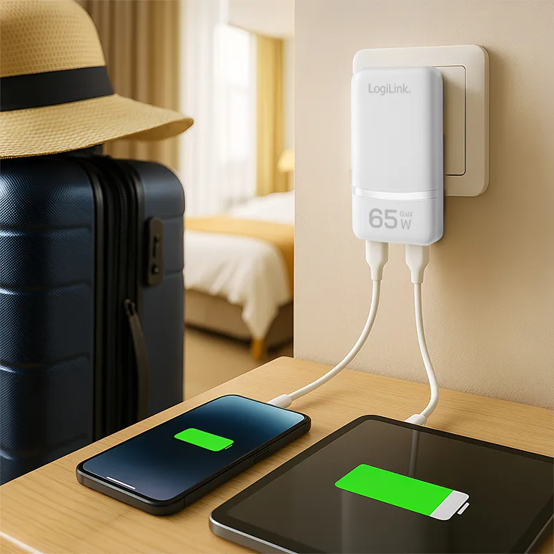 Logilink putni punjač sa dva USB GaN porta, tri adaptera EU / UK / AU, 65 W, slim Slika 4