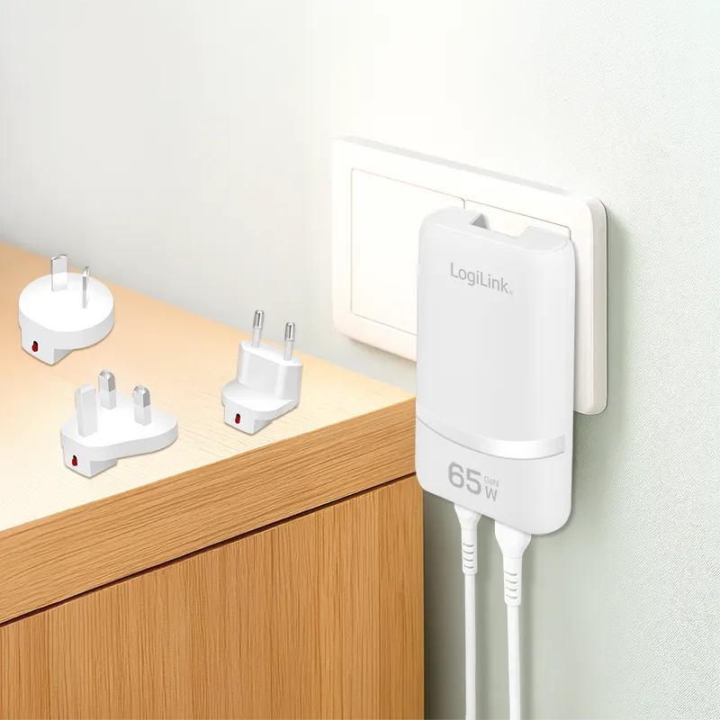 Logilink putni punjač sa dva USB GaN porta, tri adaptera EU / UK / AU, 65 W, slim Slika 5