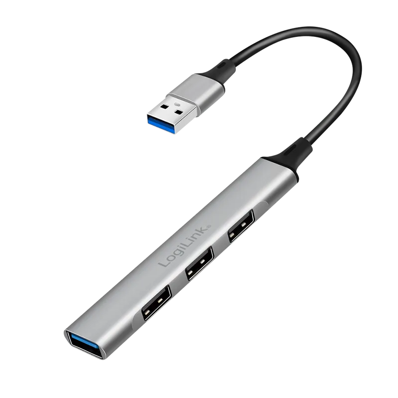 Logilink HUB 3.0, 4 x USB-A, ultra slim, aluminimum, siva Slika 1