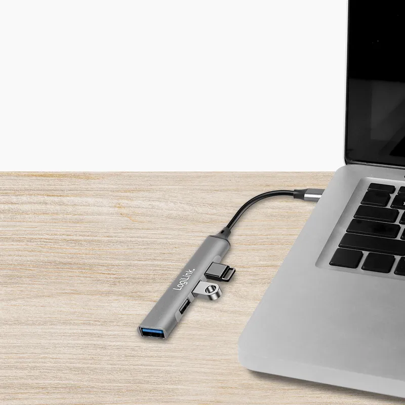 Logilink HUB 3.0, 4 x USB-A, ultra slim, aluminimum, siva Slika 6