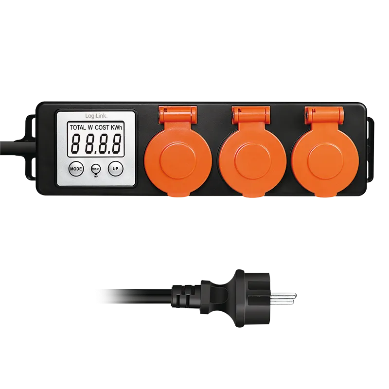 Logilink produžni kabl outdoor 3 mesta, LCD displej potrošnje, 1.4m, IP44, crna Slika 1