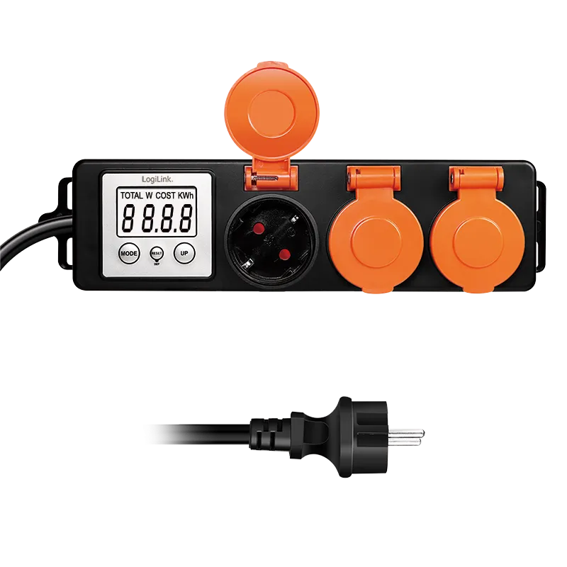 Logilink produžni kabl outdoor 3 mesta, LCD displej potrošnje, 1.4m, IP44, crna Slika 2