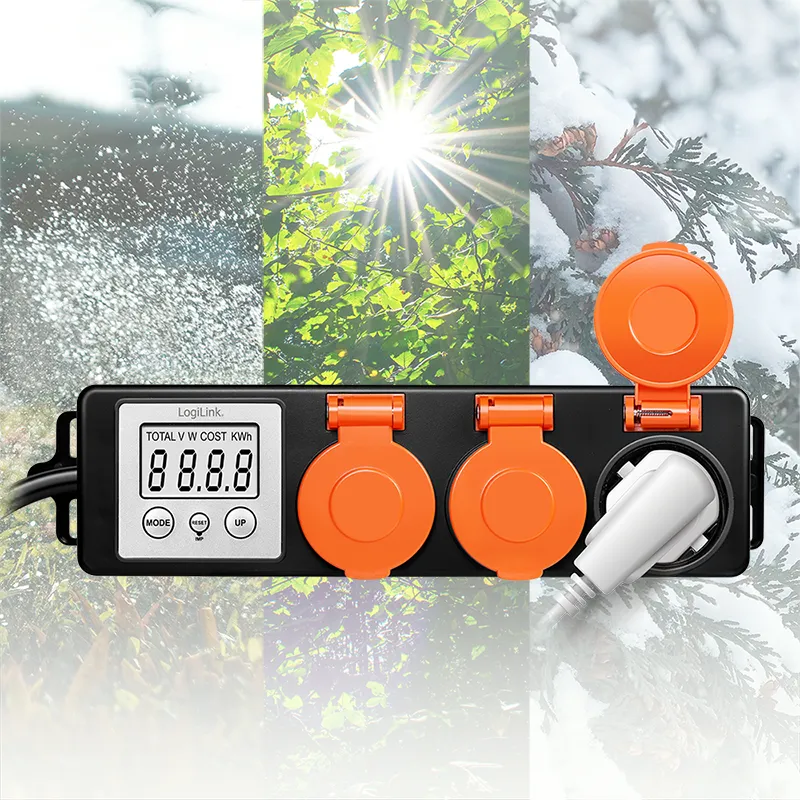 Logilink produžni kabl outdoor 3 mesta, LCD displej potrošnje, 1.4m, IP44, crna Slika 3