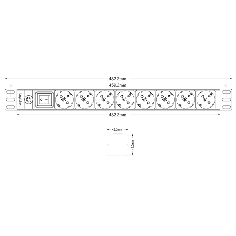 Logilink PDU 8 x šuko, prenaponska zaštita, prekidač, 1.8m Slika 7