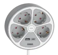 Produžni kabl sa prenaponskom zaštitom sa 4 utičnice MAX MPS-04UG-3M/3m/USB portovi Slika 1