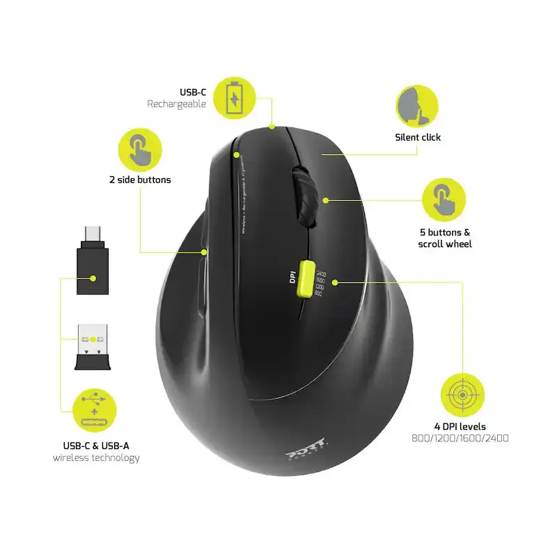 Bežični miš Port Designs Ergonomic 2.4 GHz Bluetooth punjivi Slika 2
