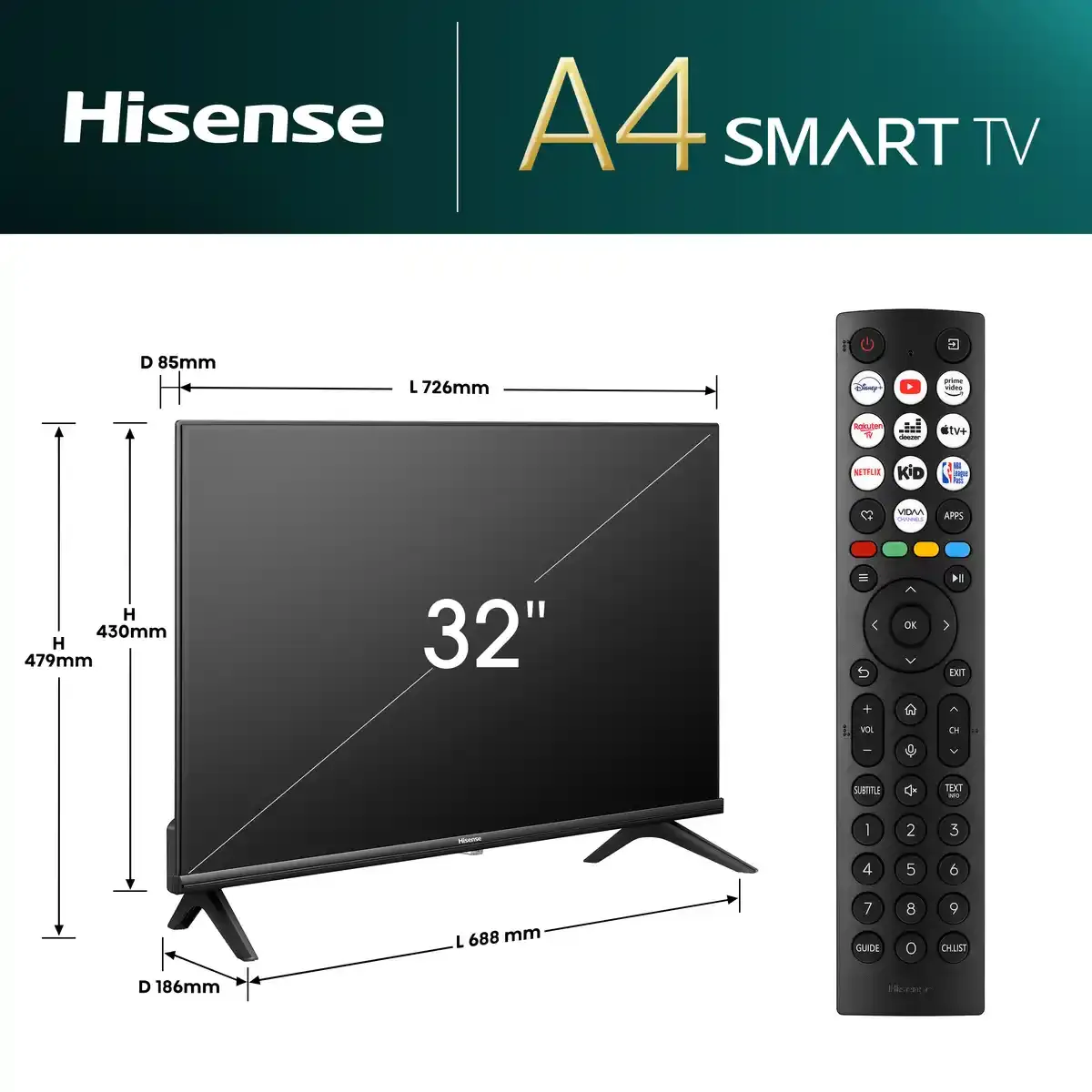SMART LED TV 32 Hisense 32A4N 1366x768/HD Ready/DVB-T/T2/C/S/S2 Slika 4