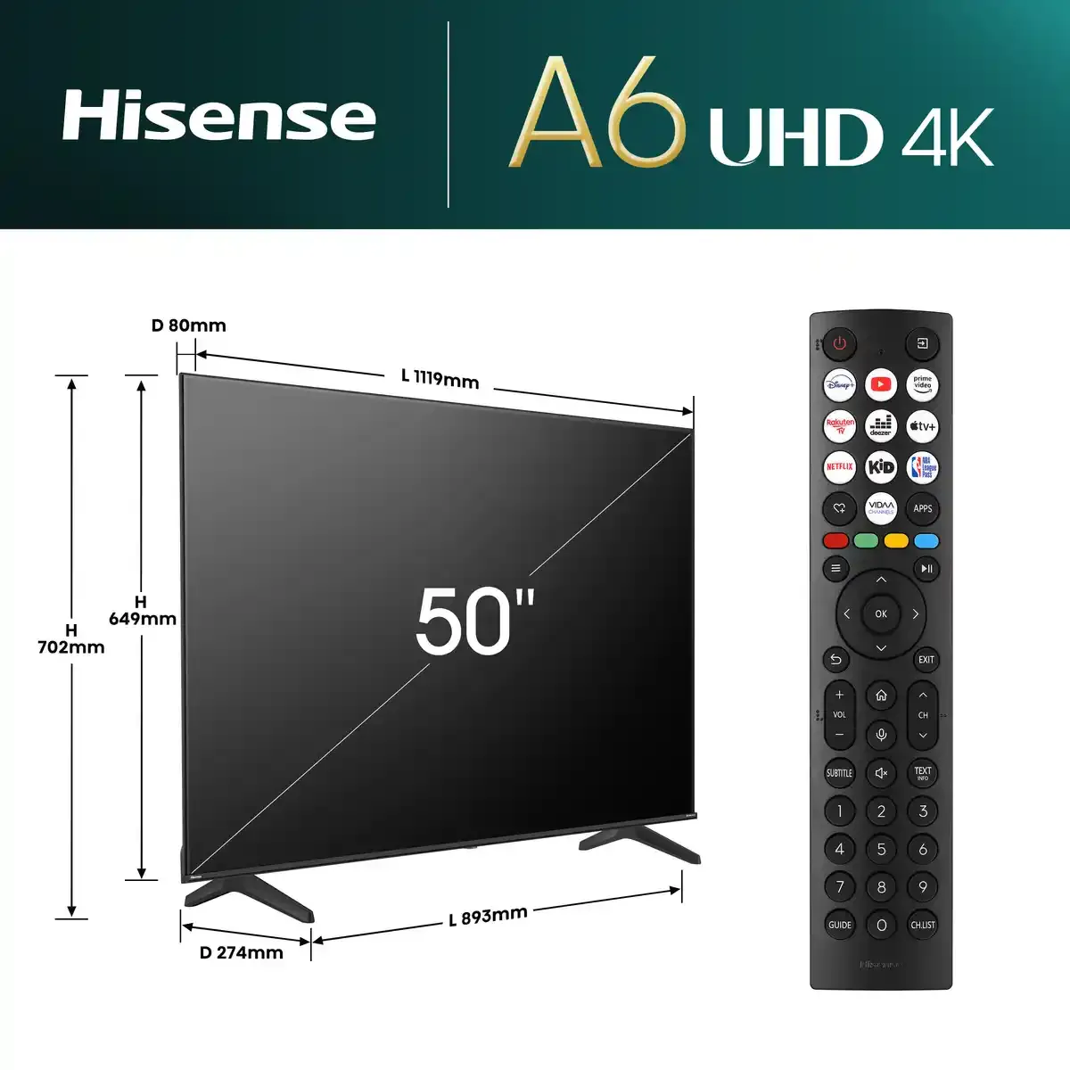 SMART LED TV 50 Hisense 50A6N 3840x2160/UHD/4K/DVB-T/T2/C/S/S2 Slika 4
