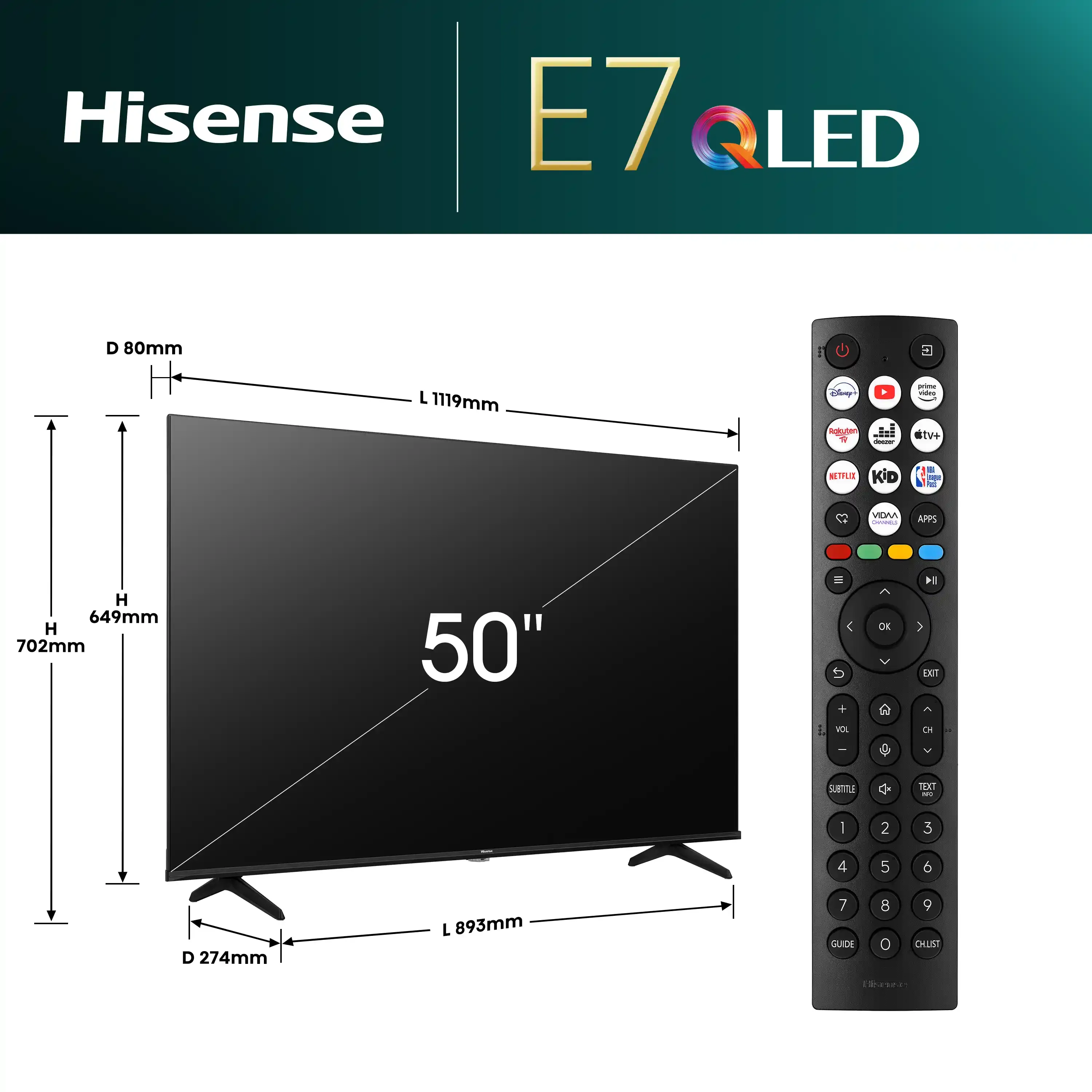SMART QLED TV 50 Hisense 50E7NQ 3840x2160/UHD/4K/DVB-T2/S2/C Slika 4