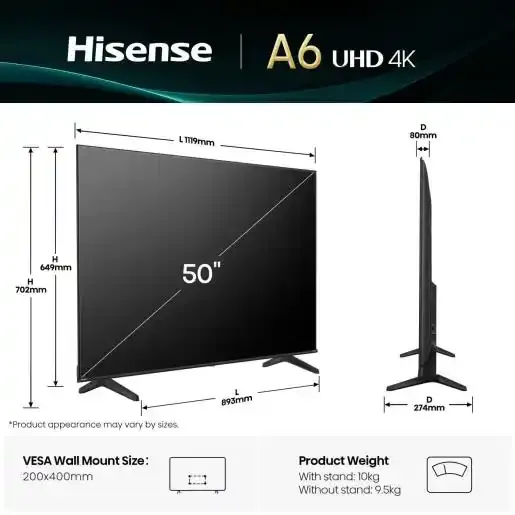 SMART LED TV 50 Hisense 50A6Q 3840x2160/UHD/4K/DVB-T2/S2/C Slika 2