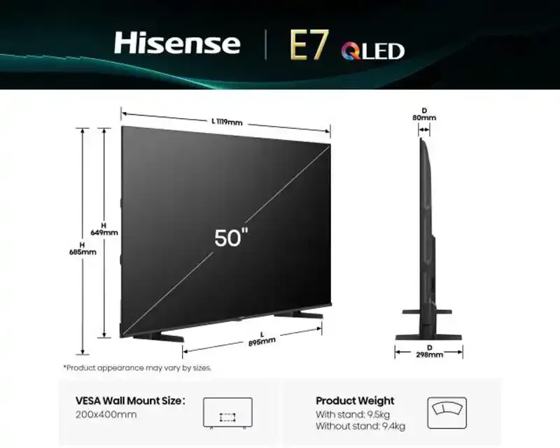 SMART QLED TV 50 Hisense 50E7Q 3840x2160/UHD/4K/DVB-T2/S2/C Slika 4