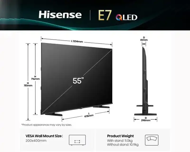 SMART QLED TV 55 Hisense 55E7Q 3840x2160/UHD/4K/DVB-T2/S2/C Slika 2