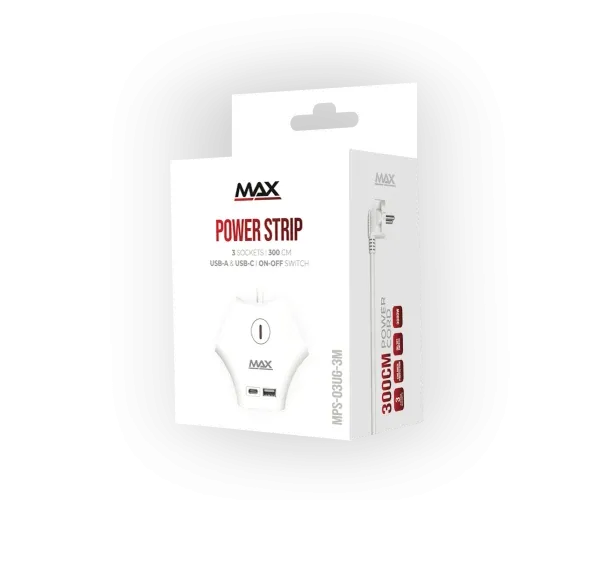 Produžni kabl sa prenaponskom zaštitom sa 3 utičnice MAX MPS-03UG-3M/3m/USB portovi(USB A + USB C ) Slika 2