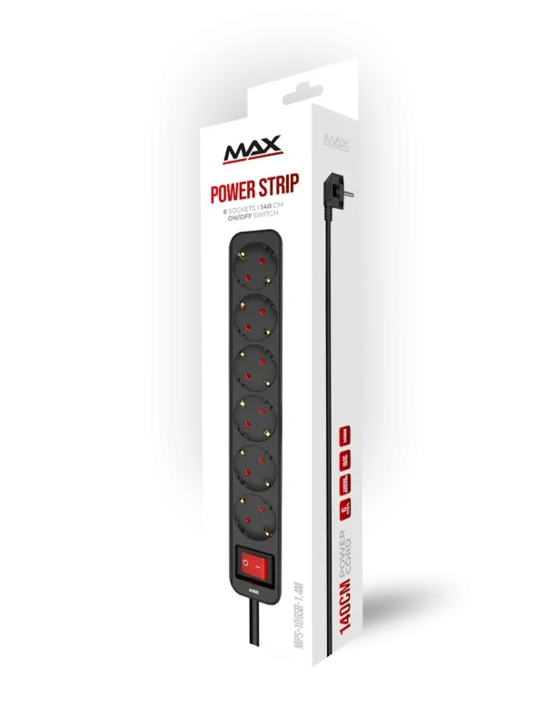 Produžni kabl sa prekidačem 6 utičnice 1.4m Max MPS-106SB-1.4M Crni Slika 2